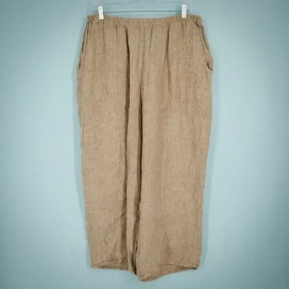 Flax Size Medium M Brown Print Pull On Crop Cropped Ankle Lagenlook Artsy Pants